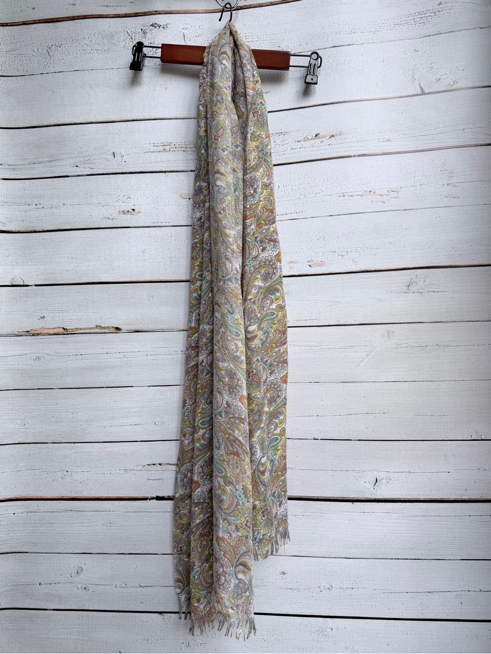 Lightweight Paisley Wrap Scarf in Beige, Cream & Muted Green